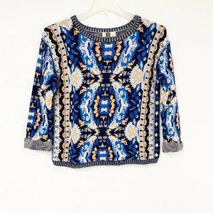 Anthro Moth Blue White Antica Parrot Sweater MD